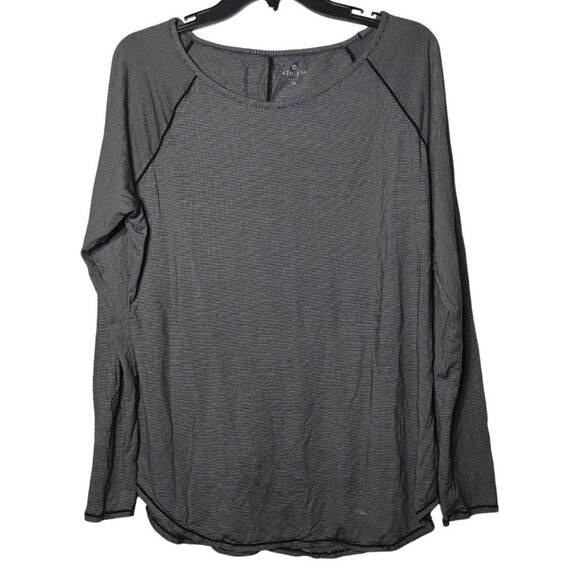 Athleta Womens Shanti Micro Stripe Long Sleeve Top XL Active Athletic Stretch - Picture 1 of 11
